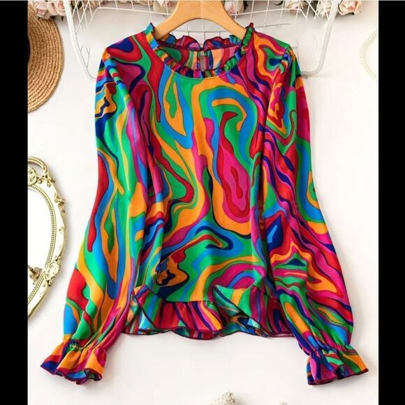 Gorgeous Vibrant Abstract Women's Top - Sz 6 - Picture 1 of 5